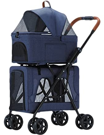 Hundebuggy Doppel-Katzen-Hundebuggys Haustierbuggy für 2 Hunde/Katzen Faltbarer doppelschichtiger Haustier-Trolley-Kinderwagen Ideal für Zwillinge oder mehrere Atmungsaktive Reisen