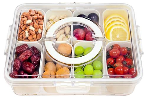heqxwl Snack Box, Snackbox mit, Snackschale mit Deckel for Süßigkeiten, Früchte, Nüsse, Snacks, Snack Platte mit Deckel, Snackteller mit fächern for Party, Travel, Camping (8 fächern)