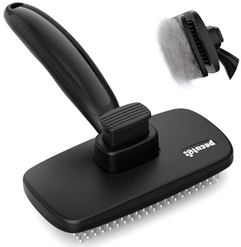Pecute Brosse à poils auto-nettoyante pour chien et chat, épingles arrondies, brosse de massage emmêlée, noire