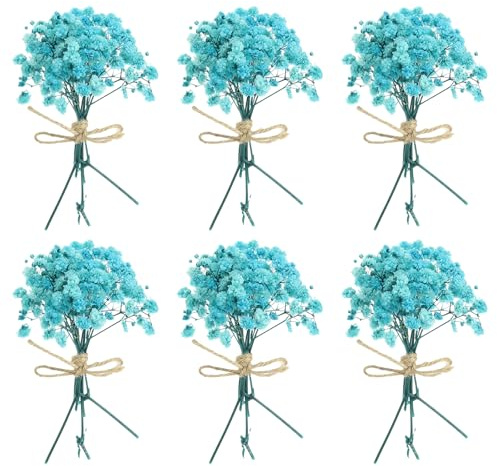 PATIKIL Mini torkad bukett, 6 stycken babyandetag naturlig vild blomma med stjälk dekor boho blomma växt för pyssel gör-det-själv fotorekvisita gåva bröllopsdekor, cyan