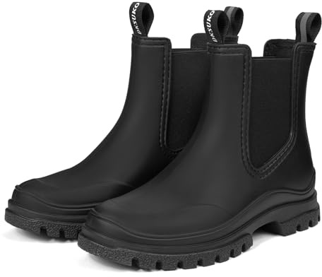 DKSUKO Rain Boots Women Waterproof Chelsea Boots Ankle Garden Shoes for Ladies Rubber Short Rainboots with Removable Comfort Insole for Outdoor Work Deck Mud Boots (10 B(M) US, Black)