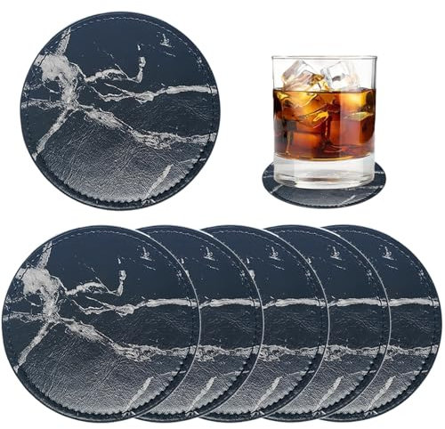 6 Stück Glas Untersetzer-Set Marmor - Runde Tassenuntersetzer für Gläser, Cafés, Haus, Party, Büro und Wohnkultur (Schwarz)