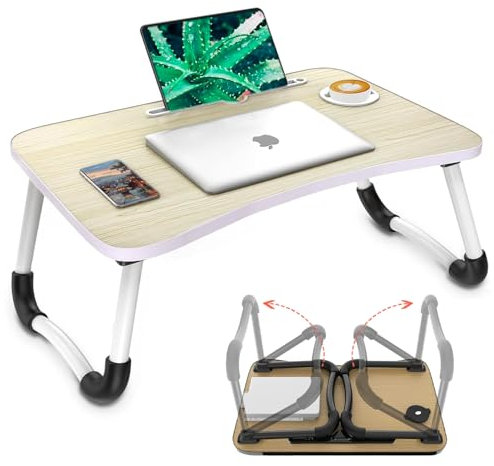 Avilia Table Pliante de lit avec Porte-gobelet et Support pour Tablette, 60 x 40 cm, Noir, Peu encombrant, Facile à Transporter, idéale pour Salon, Chambre, espaces détente et Travail Intelligent