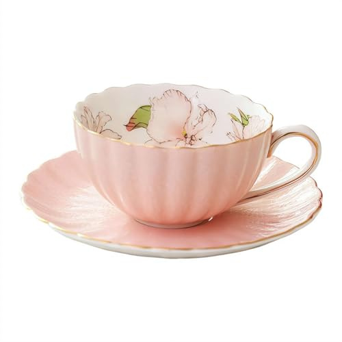 Tazza da tè in stile inglese, in ceramica vintage, motivo floreale, set di tazze da tè contiene 1 tazza e 1 piatto, in porcellana, set da tè per cappuccino, tazze da latte, tazze per compleanno