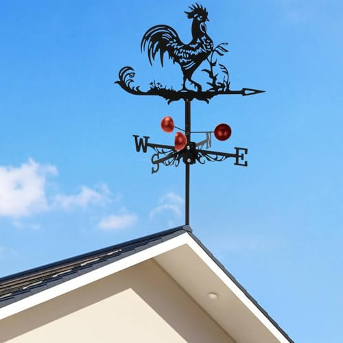 Girouette Rétro en Métal, 13x22 Pouce Girouette de Jardin Exterieur, Design de Coq Indicateur de Direction du Vent, pour Jardin et Ferme Deco Toit Exterieur (Coq)