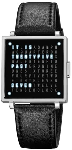 Gosasa Men’s Square Word-Matrix LED Watch Read Time in Words 30 m Waterproof Big Face Multifunctional Date Wristwatch Vintage Luxury Business Dress Timepiece Stainless Steel or Gold/Silver Toned
