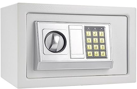 Mini coffre-fort numérique – Boîte de sécurité compacte en acier avec serrure à clé, idéale pour les bijoux, les espèces, les documents – Coffre-fort domestique pour la protection par mot de passe et