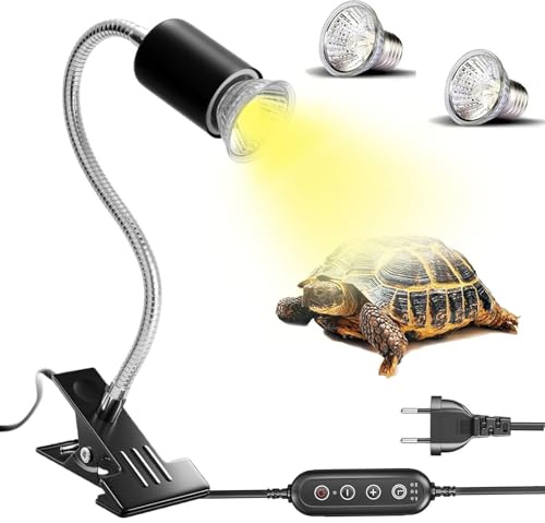 UQTUKO Lampada riscaldante Tartaruga, Rettili Lampada Tartaruga Terrestre con Timer und 2 UVA UVB 50W Lampada Terrario con morsetto girevole a 360° Lampada Riscaldante per Rettili, Tartaruga, Serpente