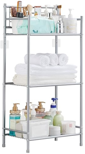 KAIMEIYU Scaffale Bagno Organizzatore di Scaffali in Metallo 3 Ripiani Scaffale Cucina Salvaspazio Portasciugamani da Terra per Bagno, Cucina, Soggiorno Grigio