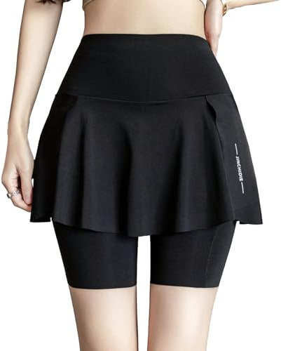 ZCJ Falda Padel Mujer con Pantalón Incorporado, Falda Tenis de Cintura Alta con Elástico, con Bolsillo y Tejido Transpirable, Ropa Deportiva Mujer para Golf, Running, Yoga y Fitness