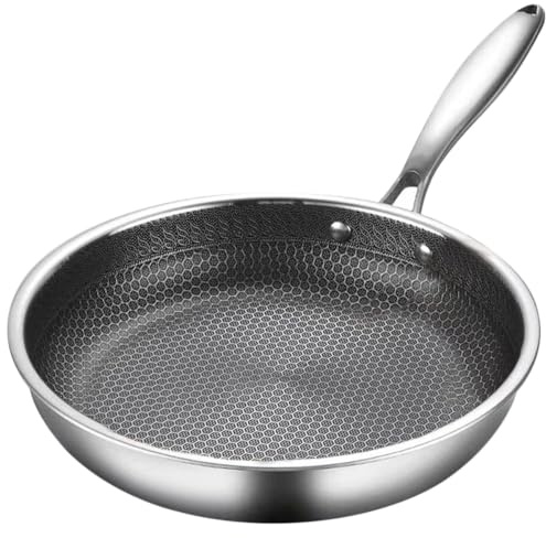 JOINPAYA Padella a Nido d'Ape in Acciaio Inox Antiaderente 24 CM per Frittate e Bistecche, Adatta a Cucine a Induzione e Uso Quotidiano