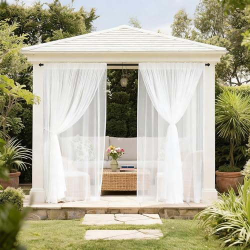 Lapalife Outdoor Privacy Curtain 52 x 84 L - Single Panel Dual-Layer Waterproof Blackout & Mosquito Netting Sheer, All-Weather Gazebo Drape with Rod Pocket & 1 Tieback for Patio/Porch/Garden