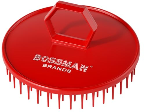 Bossman Scalp Massager & Shampoo Brush (3 inch, Red) – Scalp Exfoliator Brush – Head Scrubber, Beard Exfoliator & Dandruff Control for Hair & Beard with Firm Bristles