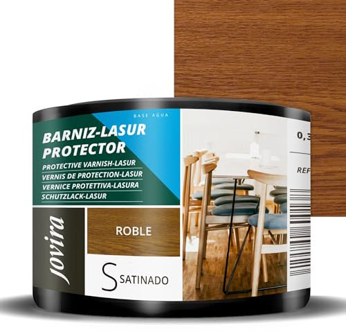 JOVIRA PINTURAS BARNIZ-LASUR Protector Satinado al Agua. Protege, decora y embellece todo tipo de madera. (375 Mililitros, Roble) E-3