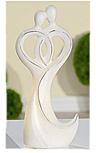Coppia di LED in porcellana collegate con timer, smaltate creme, altezza: 21 cm