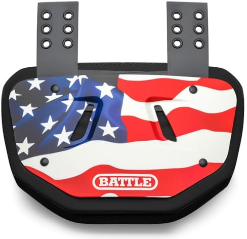 Battle Sports Novelty Football Back Plate – Hard Shell Lower Back Protector with Contoured Foam for High-Impact Protection - Adult, American Flag Red/White/Blue