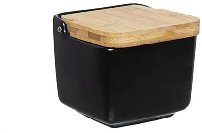 D,casa Salero Cocina Ceramica con Tapa Madera para Cocina Factory - Negro - 700 ml