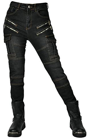 SHUOJIA Motorrad-Jeanshose Für Damen, Sturzfeste Jeans Mit Geradem Bein Und 4 Arten Von Schutzausrüstung, Motorradhose Für Motorradrennfahrer (Black,M)