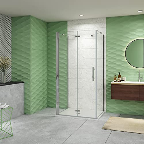 195 cm Box Doccia a Tre Lati Porta Pieghevole a Libro 80 cm Doppia Parete Fissa 70 cm Vetro da 6 mm Temperato Anticalcare Barra Stabilizzatrice 45 cm Cromo Lucido