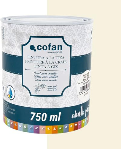 Cofan Pintura a la tiza chalk paint | Adecuada para restauración y decoración de muebles | 750 ml (BLANCO ALGODÓN)