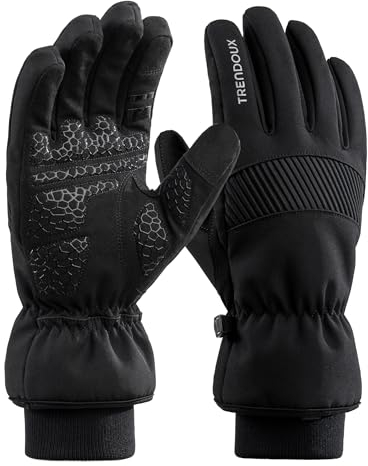 TRENDOUX Winter Antirutsch Thermohandschuhe, Dick Warme Flauschige Handschuhe mit Starkem Grip für Camping Skifahren Schwarz XL
