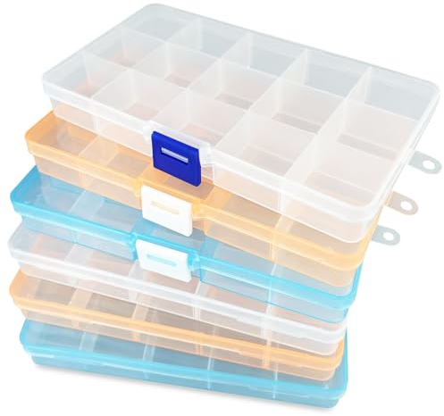 Gentpovth Universelle Sortierboxen, 2 Stück 8 Gitter Praktische Aufbewahrungsbox mit Deckel, Kleinteile Organizer, mit Verstellbaren Fächern, für Perlen, Plastic Saatgut, Schrauben und Schmuck