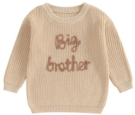 Baby Boy Brother Knitted Jumper (Big Brother Khaki, 2-3 Years)