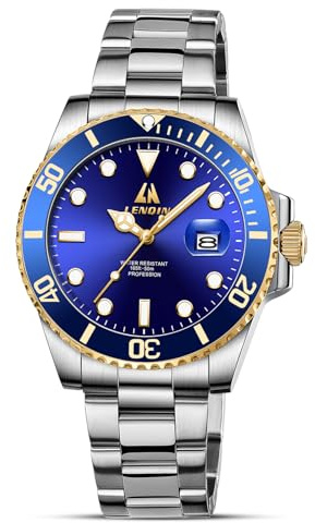 LN LENQIN Relojes Hombre Acero Inoxidable Reloj Analógico de Cuarzo para Hombre Impermeable Relojes de Pulsera Minimalista Luminoso Fecha Negocios Casual Diseñador Reloj de Hombre (Gold Blue)