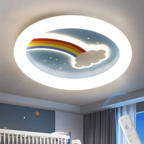 ENXING Moderna Lámpara De Techo LED Redonda Creativa Lámpara De Techo En Forma De Nube Arco Iris Infinitamente Regulable Con Mando A Distancia Adecuada Para Dormitorio Habitación Infantil Guardería