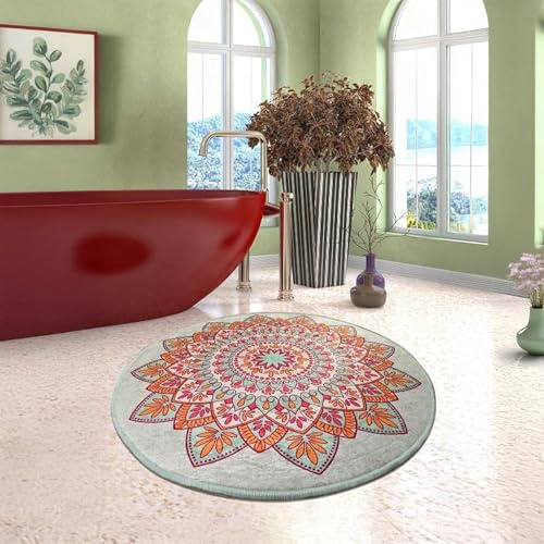 Bosdela Tappeto da bagno Royal Round, diametro 100 cm, antiscivolo, morbido, lussuoso, elegante tappeto per bagno, doccia, WC, decorazione moderna