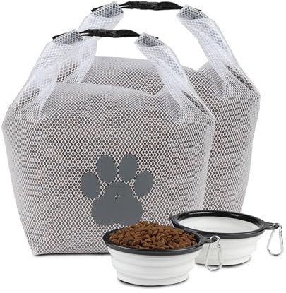 Pet Food Storage Bag,2Pack Dog Food Travel Bag,with 2 pcs Collapsible Dog Travel Bowls,| BPA-Free, Food Grade, Pet Safe | Keeps Food Fresh for Camping, Dog Boarding,Weekend Getaways/Clear