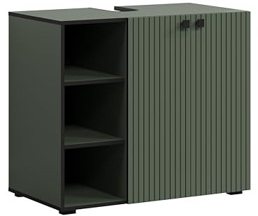 trendteam smart living - PureBliss – Armario para Debajo del Lavabo – Verde – Aspecto de Ranura – 3 Compartimentos Abiertos + 1 Estante – 90 x 79 x 53 cm – Tiradores de Metal Nobles
