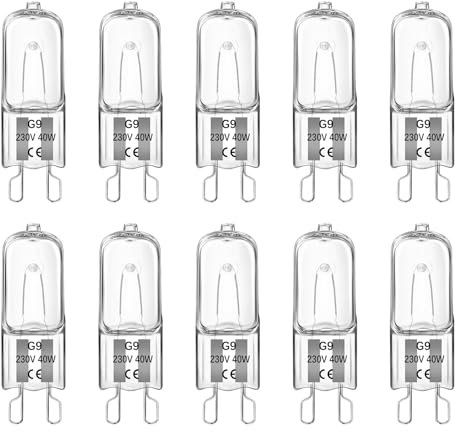 10 Stück G9 40W Halogen Leuchtmittel Dimmbar, Warmweiß 2700K 520LM Halogenlampen 230V, G9 Kapsel Glühbirnen für Backofenlampe, Deckenleuchte, Leuchter, Stehlampe
