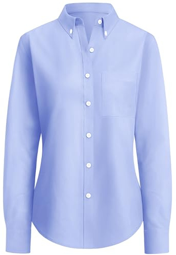 siliteelon Womens Oxford Shirt Long Sleeve Blue Purple Casual Dress Shirts Cotton Wrinkle Free Business Button Dwon Shirt Stretch Fitted Work Office Blouse