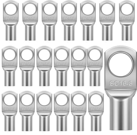 20PCS Battery Terminal Connectors SC16-8 - Copper Crimp Connectors and Cable Lugs for Reliable 12V Car Batteries - Crimp Connectors for Power & Maintenance