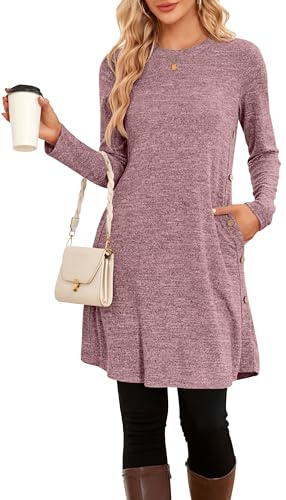 NARRAME Vestidos Tipo Jersey para Mujer de Invierno de Manga Larga con Botones causales y Bolsillos