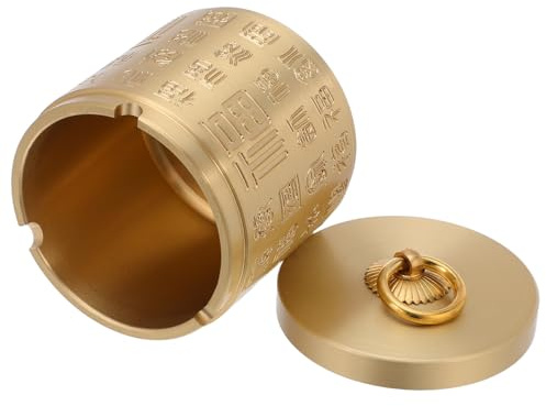 NIYANGLE Vintage Brass Ashtray with Lid Compact round Tabletop Smoking Ash Holder for Cigarettes Indoor Outdoor Home Office Patio Car Desktop