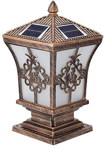 Trädgårdslampor, Utomhuslampa, 2W LED solcellslampor for höga utomhusstolpar, IP54 aluminium pollare lampa glas landskapsvilla(Bronze)