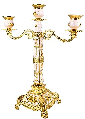 Tnfeeon Metal Arms Kandelaber, Vintage Ljusstake med Elegant Design för Romantiska Bröllop och Middagar (Guld och vitt tre huvuden)