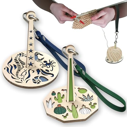 JNYUTEEN 2 Pezzi Porta Gomitoli da Polso, 2 Colori PortaPortatile in Legno, PortaLana con Laccio per Maglia e Uncinetto