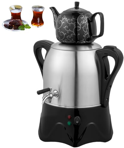 1800W Elektrisk Turkisk Tebryggare, Elektrisk Samovar Tebryggare, 3L Tekanna I Rostfritt Stål Och 1L Keramisk Tekanna, Håll Varm Och Torrkokningsskydd, För Att Brygga Turkiskt Te black