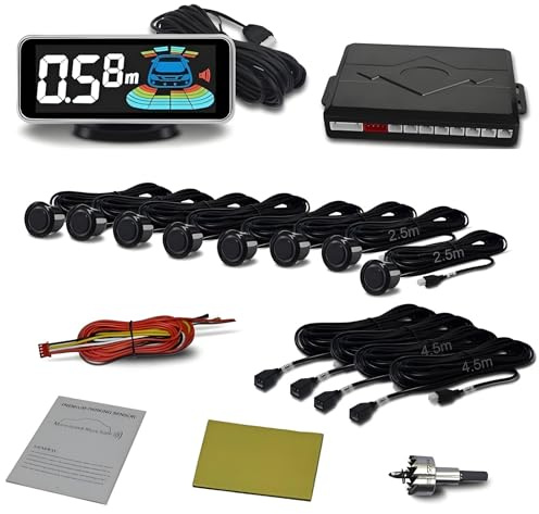 BOGJFC Kit De 8 Sensores 12V 40kHz Parktronic Aparcamiento Delantero Y Trasero Detector De Reversa NY606(Nero)