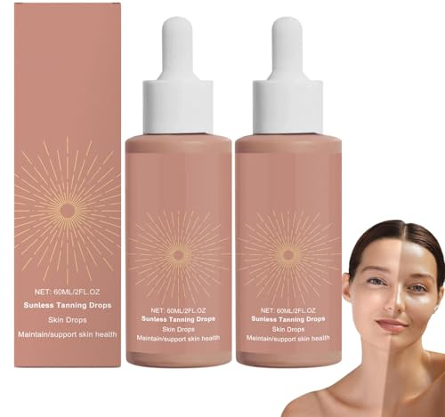 Self Tanning Drops 60 ml gocce abbronzanti autoabbronzanti per corpo e viso, promuovono il tono naturale della pelle senza danni al sole, per tutti i tipi di pelle, abbronzatura rapida, 2 pezzi