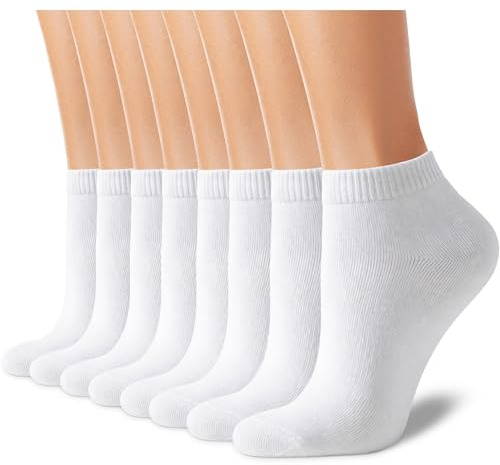 CHARMKING 8 Pairs Ankle Novelty Socks for Women Non Slip Cotton Socks No Show Socks Classic Low Cut Casual Socks (White,5-12)