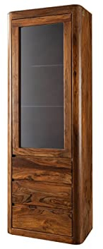 MASSIVMOEBEL24.DE | Toronto Vitrine 70x145x40 Sheesham/Palisander Größen, Farbe:Dunkelbraun gewachst, Größe:70x40x202 cm (BxTxH)