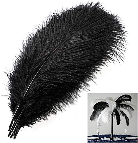 MWOOT 10 st naturliga strutsfjädrar, 25–30 cm (10–12 tum) hantverk gör-det-själv plym fjäder för bordsuppsatser, hem, bröllop, fest, bordsdekoration (svart)