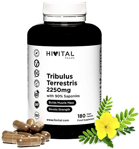 Tribulus Terrestris 2250 mg. 180 cápsulas veganas para 2 meses de tratamiento. Extracto Natural con 90% Saponinas con alto principio activo. Fabricado en España por HIVITAL