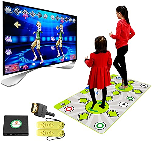 KAXIMON Doppel Tanzmatte für Mädchen, Wireless Dance Pad mit Englisch Handbuch und HDMI Ausgang, Eingebaute 128 Tanzmatte Musikspiele für Erwachsene und Kleinkinder, 720P HD Auflösung