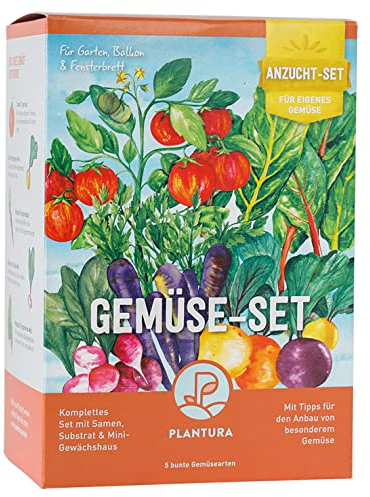 Plantura Gemüse-Anzuchtset, 5 bunte Gemüsesorten, Anzuchtset für die Fensterbank, Geschenkidee
