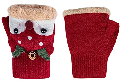 IBLUELOVER Mitaines Enfant Gants d'hiver Automne Tricotées Gants sans Doigts avec Fermeture à Rabat Gants Demi-Doigts en Peluche Mignon Cerf Gants Chaude pour Garçon Fille Bébé Gants de Ski Voyage